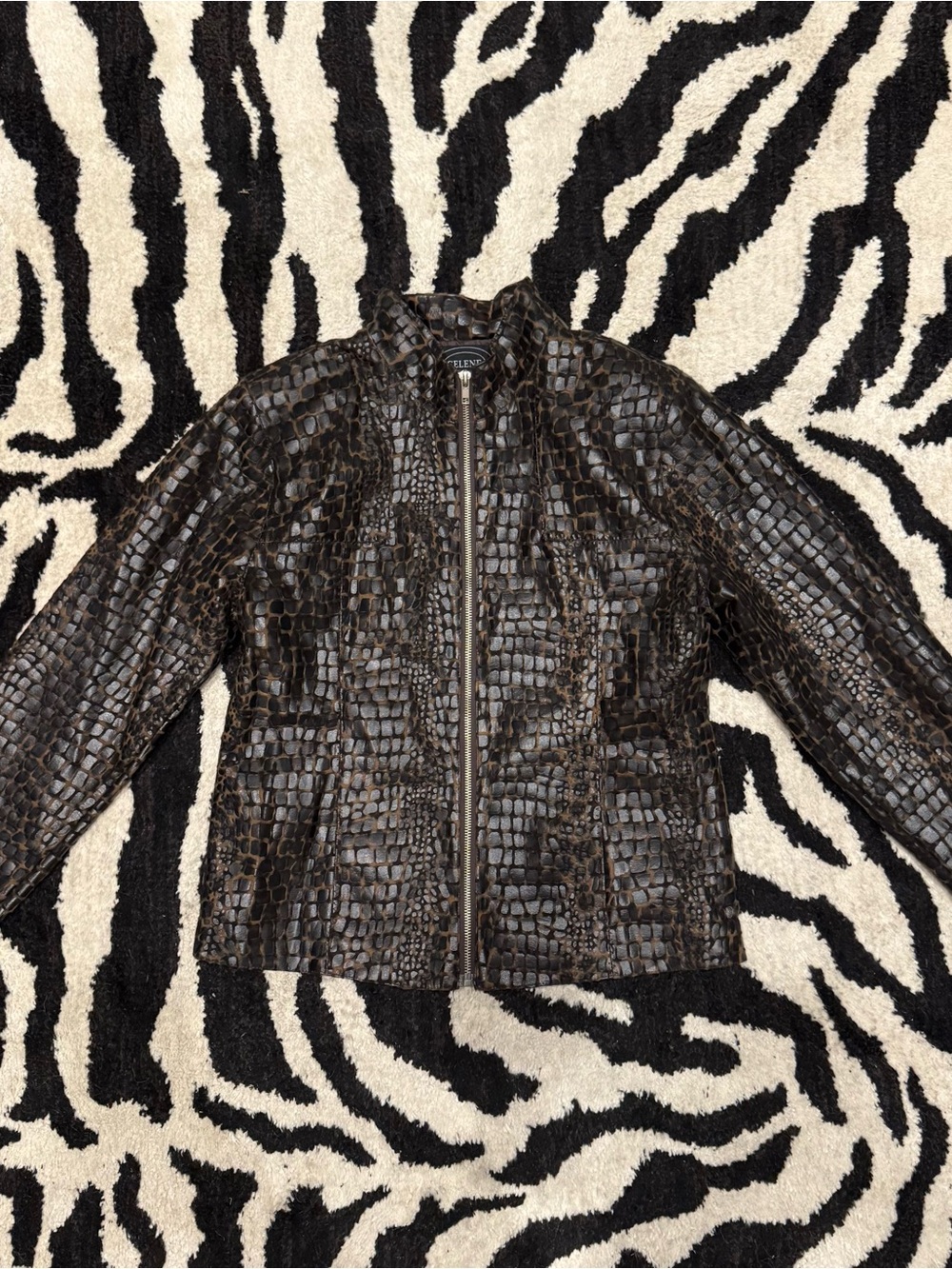 Vintage Selene Sport Faux Crocodile Embossed Reptile Print PVC Jacket